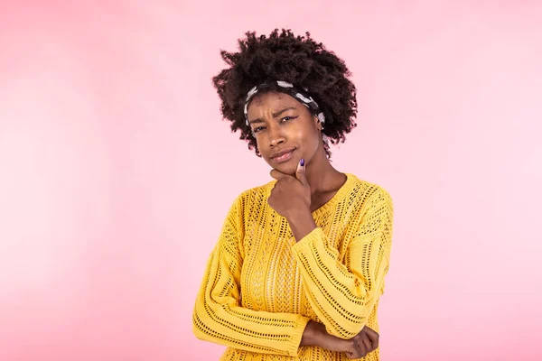 Suspicious Annoyed Young African American Woman Distrustful Face Looking Camera — Stock Photo, Image