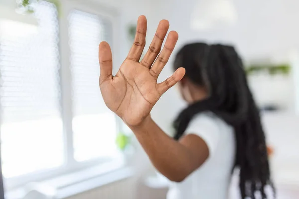 Donna Alzò Mano Dissuadere Campagna Fermare Violenza Contro Donne Donna — Foto Stock