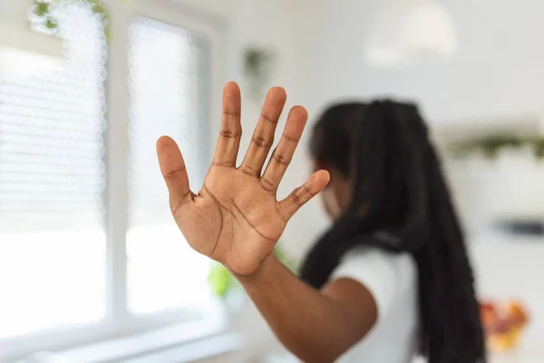 Donna Alzò Mano Dissuadere Campagna Fermare Violenza Contro Donne Donna — Foto Stock