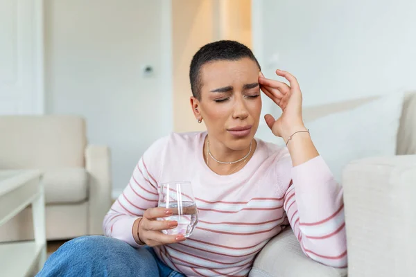 Sinus Ache Causing Very Paintful Headache Unhealthy Woman Pain Sharp — Foto Stock