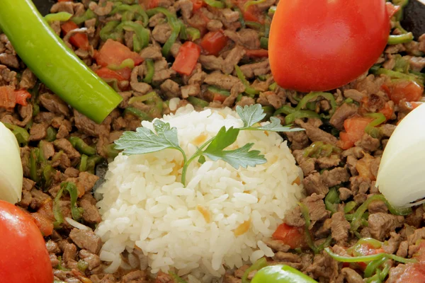 Kebap ve pirinç pilavı — Stok fotoğraf