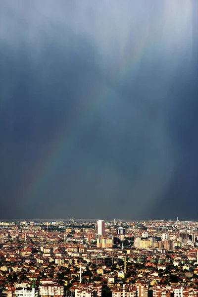 Konya Stad Och Regnbåge Himlen Turkiet — Stockfoto