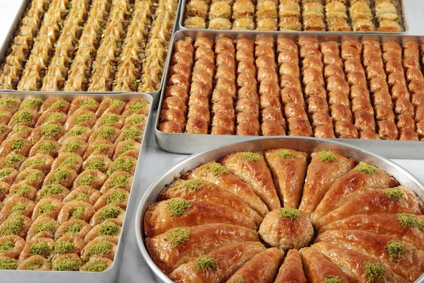 Traditional Turkish Dessert Baklava Varieties Pistachio Walnut Almond Hazelnut Royalty Free Stock Photos