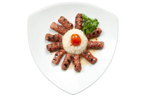 Turkish Kebab Inegol Meatballs Rice Pilaf — Stock Photo, Image