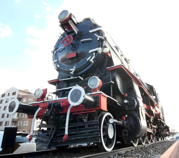 Velha Locomotiva Trem Vapor Estação — Fotografia de Stock