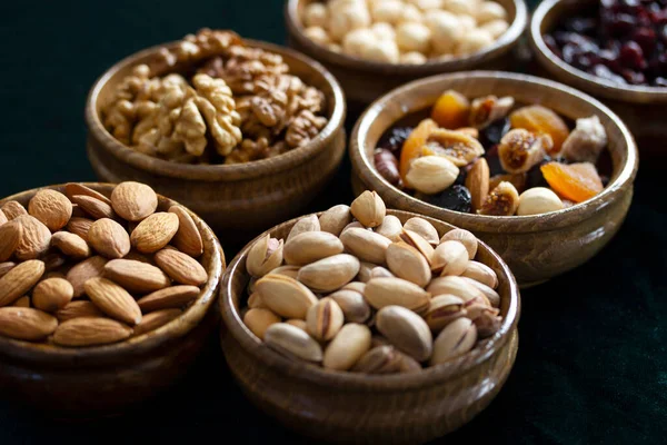Nuts Dried Fruits Bamboo Plates — Stockfoto