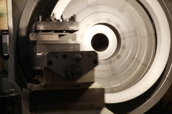 Large Lathe Machine Metal Workshop Motion Blurred Image — Stockfoto