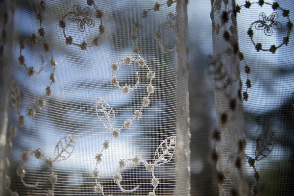 Patterned Curtain Hanging Window — Zdjęcie stockowe