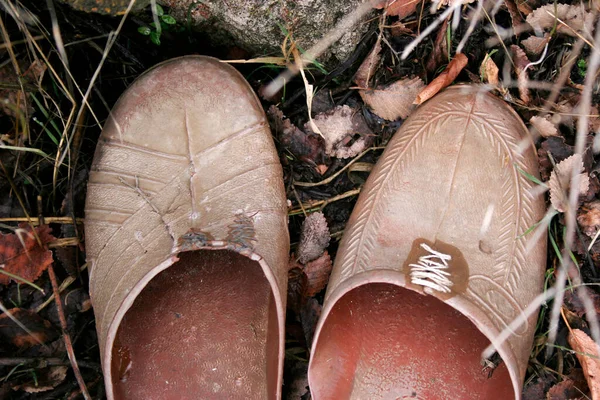 Plastic Slippers Abandoned Nature — Zdjęcie stockowe