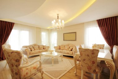 Living room with dining room. Luxury furniture.