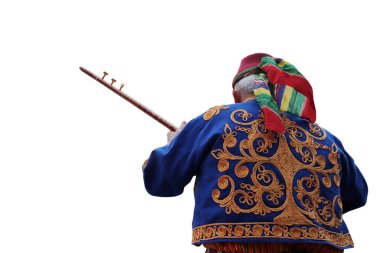Folklor kıyafetleriyle baglama çalan adam Konya Turkey