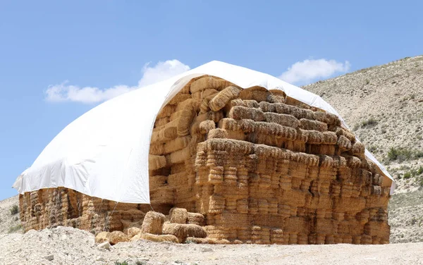 Hay Bales Stacked Hill — Stock Photo, Image