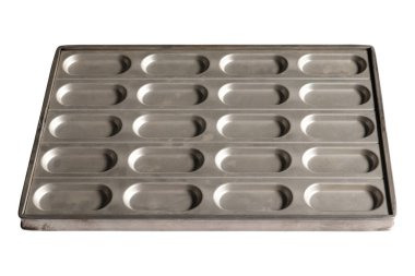 Beyaz arka planda kek kalıbı. Meslekler: Pastane.