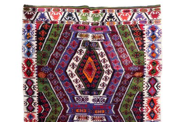 Yün örülmüş antika Türk halısı