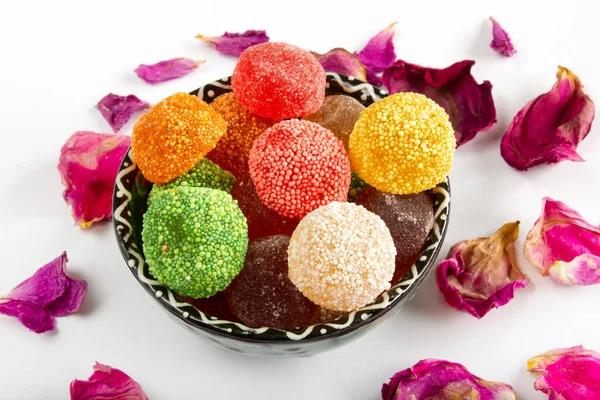 Close View Multicolored Sugary Jelly Candies Bowl — Stock Photo, Image