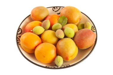 yeşil taze kayısılar ve olgun kayısılar tabakta