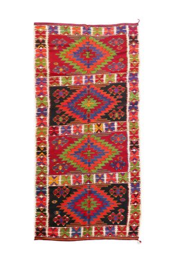 Yün örülmüş antika Türk halısı