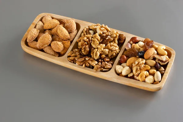 Mixed Nuts Bamboo Plate — Stock Photo, Image