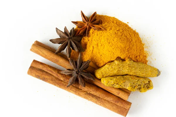 various spices on a white background