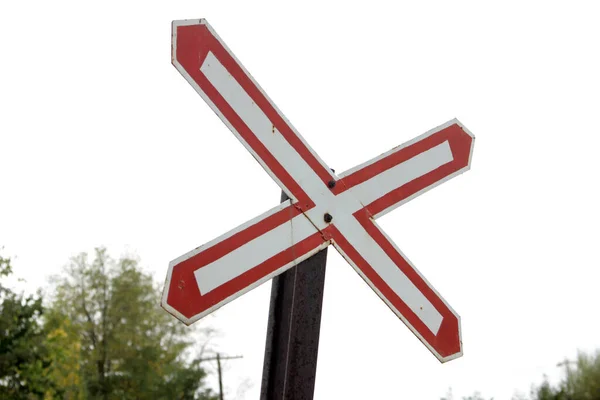 Single Track Railway Crossing Sign — Stock Photo, Image