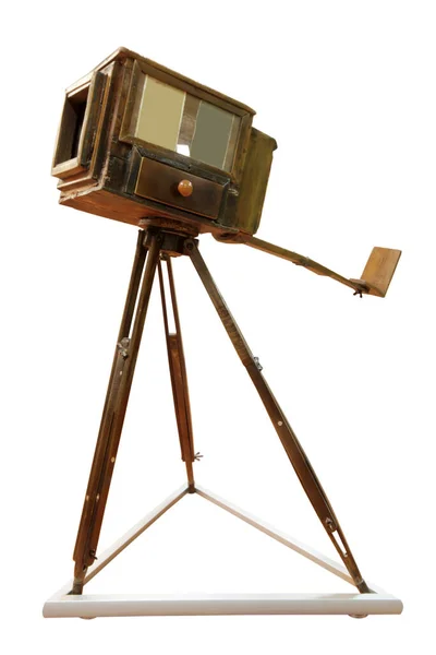 Very Old Camera Wooden Tripod White Background — Stock Photo, Image