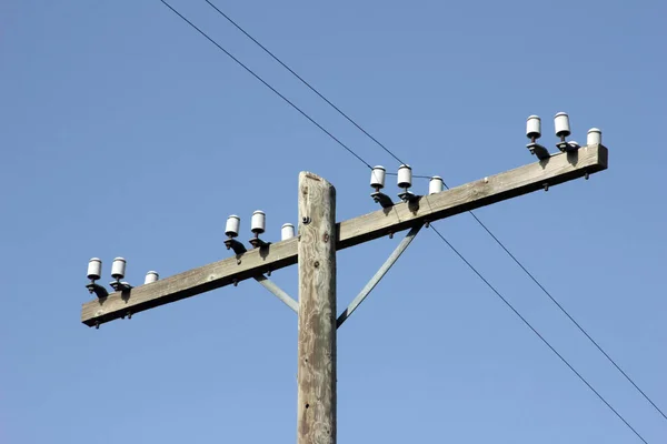 Power Lines Telephone Lines Support Pole Insulators — 图库照片