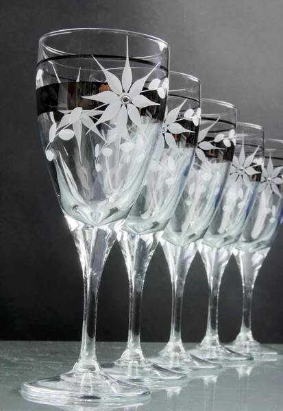 Empty Crystal Glass Wine Black Background — Zdjęcie stockowe