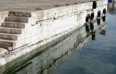 image of ladder going down to water