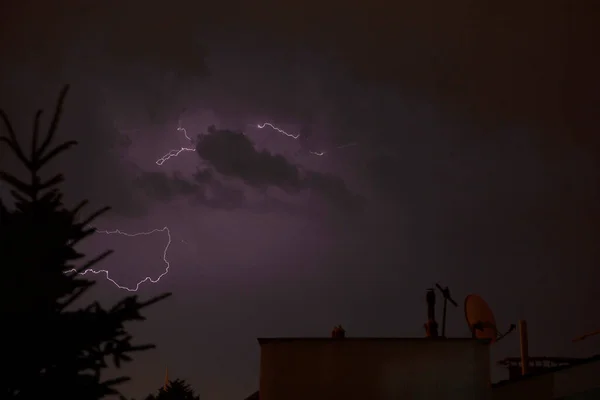 Thunderstorm Lightning Dark Cloudy Sky — Fotografia de Stock