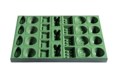 Beyaz arka planda kek kalıbı. Meslekler: Pastane.