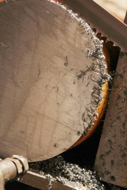 Otomatik şerit testere metal iş parçası testere ile kesme.