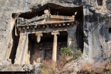 Lycian mezarları. Hindi Fethiye. Kral mezarları.