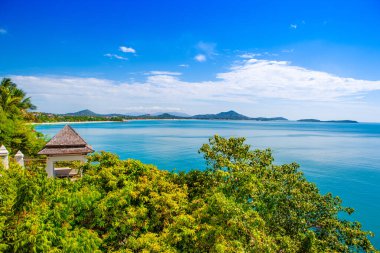 Koh Samui adasının yeşil kıyılarının güzel tropikal manzarası 