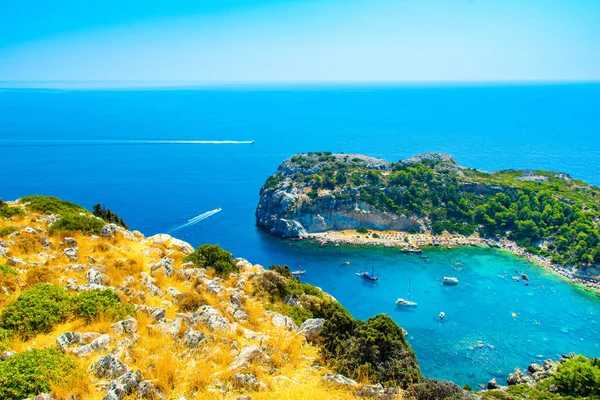 Luftaufnahme Von Anthony Quinn Bay Und Strand Auf Rhodos Griechenland — Stockfoto