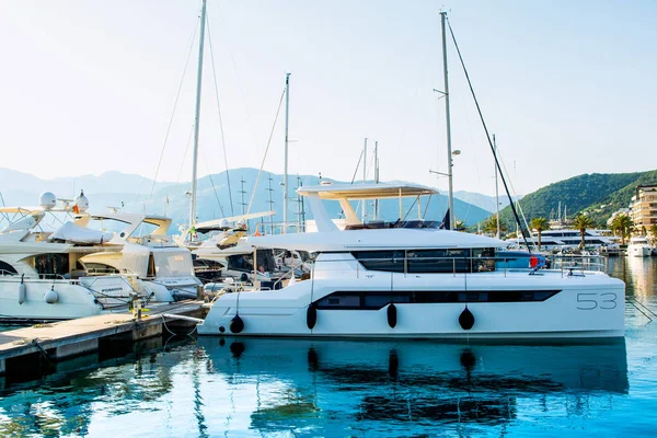 Tivat Montenegro June 2022 Sunset Landscape Yacht Marina Porto Montenegro — Stock Photo, Image