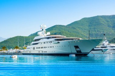 Tivat, Montenegro - June 18, 2022: Luxury yacht in Porto Montenegro marina