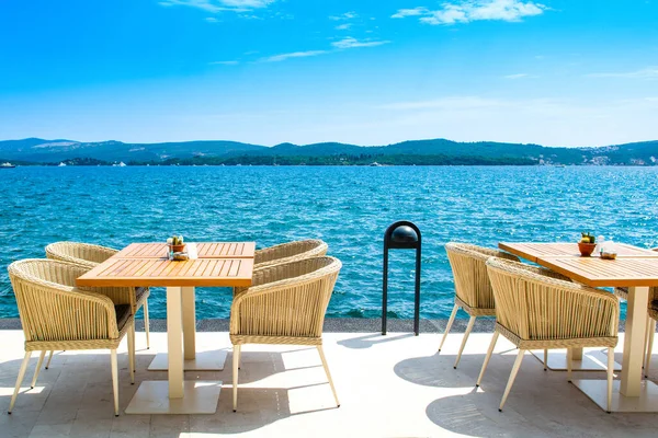 Mediterranean Cafe Shore Bay Kotor Boka Bay Beautiful View Coastline — Fotografia de Stock