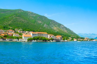 Landscape of the the town on the shore of Bay of Kotor - Boka Bay, Montenegro 