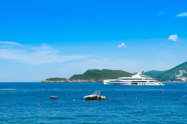 Budva, Montenegro - July 22, 2022: Beautiful summer landscape of the Adriatic coast in The Budva Riviera