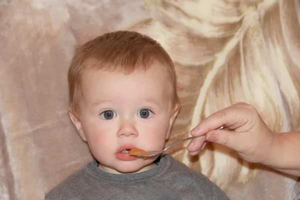 Cute eating baby 1 year — Stock Photo, Image