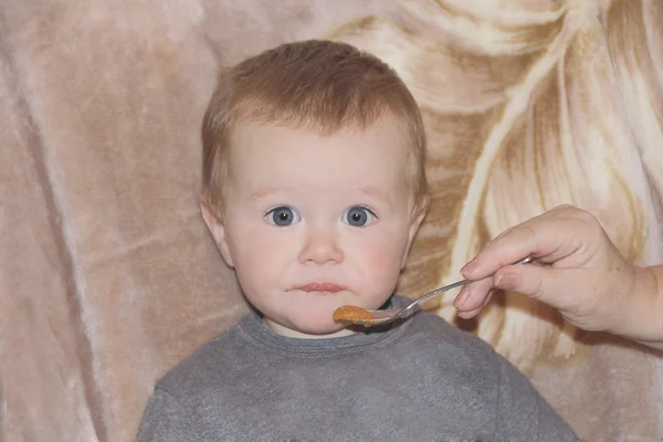 Cute eating baby 1 year — Stock Photo, Image