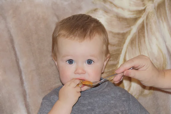 Cute eating baby 1 year — Stock Photo, Image