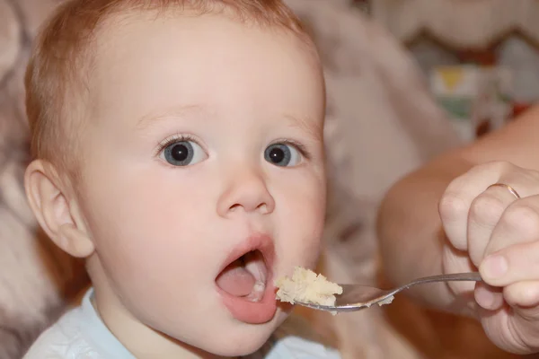 Cute eating baby 1 year — Stock Photo, Image