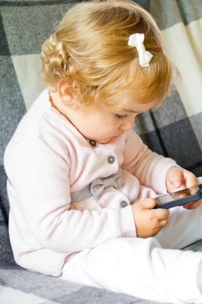 Cute infant with cellular — Stock Photo, Image