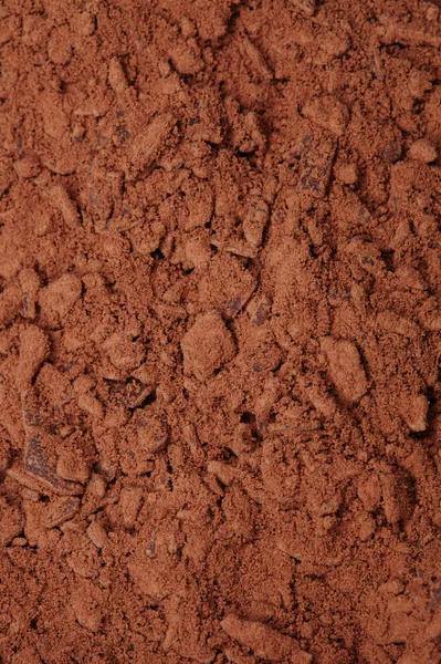 Cacao en polvo con trozos pequeños de chocolate en el fondo — Foto de Stock