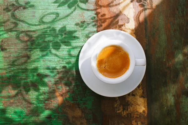 Espresso kahve fincan sun rustik tablo — Stok fotoğraf
