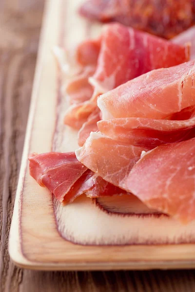 Platter of serrano jamon Cured Meat — Stock Photo, Image
