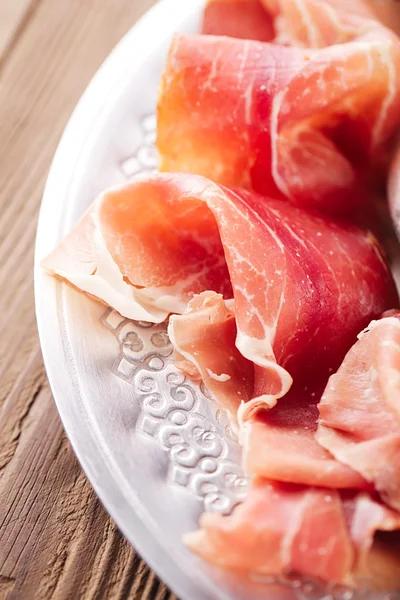 Platter of serrano jamon Cured Meat — Stock Photo, Image