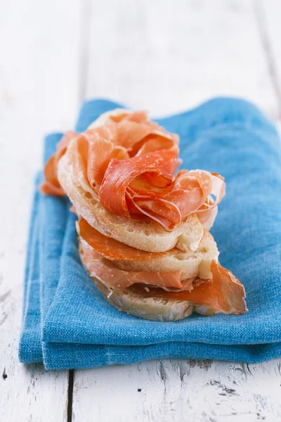 Serrano jamon Cured Meat and ciabatta — Stock Photo, Image