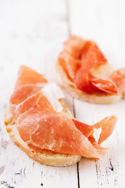 Serrano jamon Cured Meat and ciabatta — Stock Photo, Image